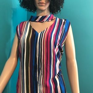 Ashley Stewart ‘s Striped sleeveless blouse.